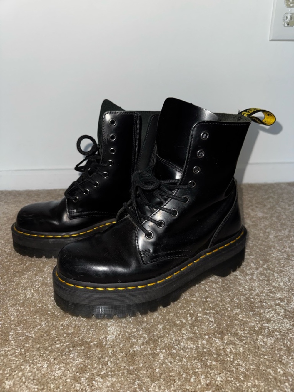 Dr. Martens Jadon Shiny Black Leather Lace-Up Platform Boots